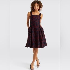 Draper James Cotton Silk Blend Navy Red Floral Tank Sleeveless Dress A line